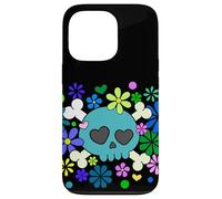 Vibrant Green Blue Sugar Skull and Floral Art Case for iPhone 13 Pro