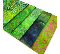 Vibrant Green Fat Quarter Fabric Bundle - 5 Fat Quarters of 100% Cotton Fabric Batiks in Bright Greens, Limes & Emeralds by Sewing Cuts