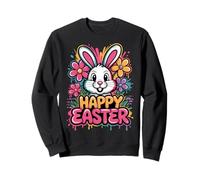 Vibrant Happy Easter Bunny Flowers Spring Holiday Design Sweatshirt