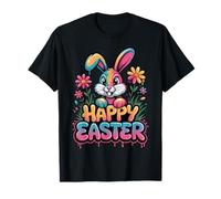 Vibrant Happy Easter Bunny Spring Flowers Eggs Design T-Shirt