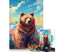 Vibrant Highland Bear Adults Puzzles 1000 Piece Jigsaws Recall Skill Fun High Precision Die Cut Easy to Learn Family Enjoyment (38x52cm)