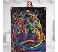 Vibrant Hippo Throw Blanket - Ultra Soft, Plush, Lightweight, Warm, Fuzzy Anti-Pilling Flannel Blanket for Couch, Bedroom, Travel, Sofa, Living Room, Outdoor - Cute and Comfy Gift 50in×60in