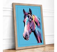 Vibrant Horse Portrait Modern Framed Wall Art Print A1 (84.1×59.4cm) Oak, Wall Decor for Living Room, Bedroom, Office & Home, Ready to Hang, Art Gift