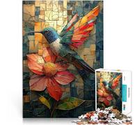 Vibrant Hummingbird and Flower in Stained GlassJigsaws 1000 Pieces for Adults Family Fun Unique Home Decor and Gifts 38x26cm