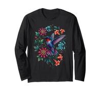 Vibrant Hummingbird with Tropical Floral Wreath Long Sleeve T-Shirt
