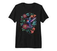 Vibrant Hummingbird with Tropical Floral Wreath Premium T-Shirt
