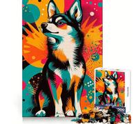 Vibrant Husky Pop Art 1000 Pieces Jigsaws Adults Puzzles Gifts Cognitive Skill Restful Activity Exact Cut Festive Gift (38x52cm)