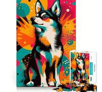 Vibrant Husky Pop Art Jigsaw for Teenagers 1000 Pieces Mental Improve Play Uniform Size Precise Pieces Family Fun Night Activity (50x75cm)