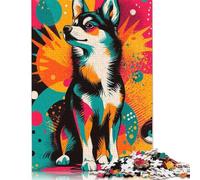 Vibrant Husky Pop Art Striking Modern Dog Print Colorful Dog Portrait Puzzle Relax Challenge Toy Premium Cardboard Jigsaw Puzzle for Adult Children 1000pcs (75x50cm)