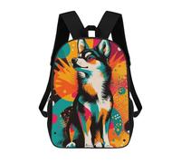 Vibrant Husky Pop Art Striking Modern Dog Print Colorful Dog Portrait Rucksacks 3D Printed Children 17inch Backpacks Fashion Casual Daypack Travel Bags Outdoor Casual Daypack for Boy And Girl