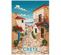 Vibrant Illustration Of A Quaint Village Street In Crete - Retro Europe Travel Poster A4 Size Vintage Wall Art Print of Famous European Destinations Ideal for Home or Office Decor