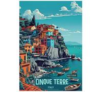 Vibrant Illustration Of Cinque Terre Coastal Town Landscape - Retro Europe Travel Poster A4 Size Vintage Wall Art Print of Famous European Destinations Ideal for Home or Office Decor