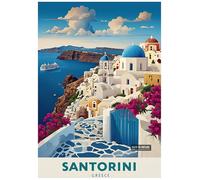 Vibrant Illustration Of Santorini's Iconic Cycladic Architecture - Retro Europe Travel Poster A4 Size Vintage Wall Art Print of Famous European Destinations Ideal for Home or Office Decor
