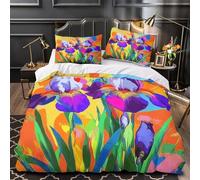 vibrant iris flowers 3D Printing Comforter Cover 3-Piece Microfiber Durable Skin-Friendly colorful abstract Duvet Cover 2 Pillow Shams Hidden Zipper Home Decor Kids Bedroom Single（140x200cm）