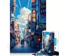 Vibrant Japanese Street Scene Jigsaw Puzzles 1000 Mental Focus Game No Gap Tight Fitting Design Interactive Brain Challenge for Home (38x26cm)