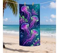Vibrant Jellyfish Microfiber Beach Towel Dark Ocean Art Bath Towel, Quick Dry Soft Sand Free Lightweight Beach Blanket, Ideal for Vacation Pool Gym Outdoor Travel 31x62 Inch