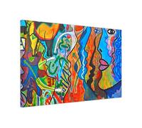 Vibrant Joyous Faces Abstract Canvas Prints - Modern Colourful Wall Art for Living Room, Bedroom, Office Large (91 x 61 cm - 36" x 24" inch)