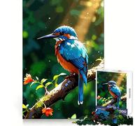 Vibrant Kingfisher on Branch Painting Adult Jigsaw Puzzles 1000 Pieces Cognitive Workout Unwind Easily No Rough Edges Holiday Present (38x26cm)