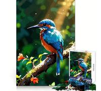 Vibrant Kingfisher on Branch Painting Jigsaw Puzzles 1000 Pieces Brain Exercise Calm Recreation Precision Cut Meaningful Gift (50x75cm)