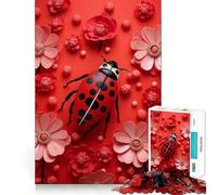 Vibrant Ladybug Amidst Red Flowers Nature Art Adults 1000 Pieces Puzzle Mind Training Fun Burr Free Clean Cut Pieces Heartwarming Gathering Activity (50x75cm)