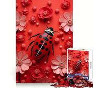 Vibrant Ladybug Amidst Red Flowers Nature Art Jigsaw Puzzle for Teenagers 1000 Pieces Thought Training Soft Distraction Uniform Cut Holiday Present (38x52cm)