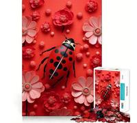 Vibrant Ladybug Amidst Red Flowers Nature Art Jigsaw Puzzles 1000 Mental Focus Game Precision Cut Smooth Edges Meaningful Connection Building Game (38x52cm)