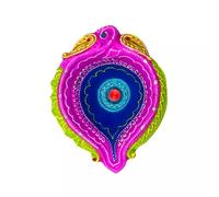 Vibrant Large Decorative Single Clay Diya - Feather Shape