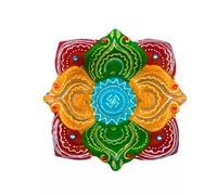 Vibrant Large Decorative Single Clay Diya - Square Shape