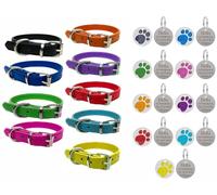 Vibrant Leather Dog Collar for Puppy, Dogs Small, Medium & Large With Personalised Engraved Round Glitter Paw Print Tag (Large (36cm - 46cm Neck), Orange)