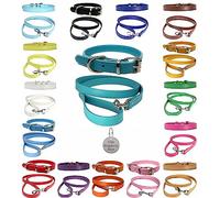 Vibrant Leather Dog Collar & Lead Combo Set for Puppy, Dogs Small, Medium & Large With Personalised Engraved Round Silver Pet Tag (Large (36cm - 46cm Neck), Turquoise)