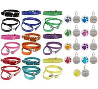 Vibrant Leather Dog Collar & Lead Combo Set for Puppy, Dogs Small, Medium & Large With Personalised Engraved Round Glitter Paw Print Tag (Small (27cm - 33cm Neck), Turquoise)