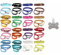 Vibrant Leather Dog Collar & Lead Combo Set for Puppy, Dogs Small, Medium & Large With Personalised Engraved Silver Bone Shaped Tag (Medium (28cm - 36cm Neck), White)
