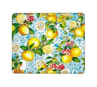 Vibrant Lemon Floral Mouse Pad, Yellow Green Citrus Design Stitched Edge Mousepad, Rubber Non-Slip Washable Gaming Mouse Pad for Summer Home and Office Use Square 8x10 Inch