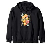 Vibrant Lemons Oranges Grapefruit Floral Boho Fruit Zip Hoodie