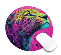 Vibrant Leopard Animal Print Mouse Pad, Colorful Pop Art Design, Ideal for Summer and Wildlife Lovers, Perfect Non-Slip Gaming Mousepad for Home and Office Use Round 8x8 Inch