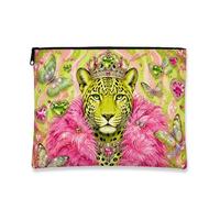 Vibrant Leopard Makeup Bag, Peach Fur Chic Cosmetic Pouch for Women, Portable Canvas Zipper Organizer, Spring Fashion Toiletry Bag, Peach, 7x9 Inch, Leopard