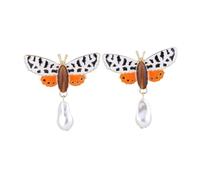 Vibrant Leopard-Print Butterfly Dangle Earrings - Personalized Insect Jewelry with Baroque Pearl Accents for Women