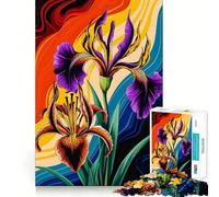 Vibrant Lily Iris Blooms in Abstract Waves 1000-piece Jigsaw Puzzles Brain Focus Game Expert Cutting Craftsmanship Fascinating Hobby for Idle Moments (50x75cm)