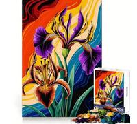 Vibrant Lily Iris Blooms in Abstract Waves Adult Jigsaw Puzzles 1000 Pieces Cognitive Workout Unwind Easily No Rough Edges Holiday Present (50x75cm)
