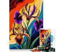 Vibrant Lily Iris Blooms in Abstract Waves Jigsaw Puzzle 1000 Piece Creative Skill Toy Clean Cut Sturdy Components Travel-friendly Brain Game Gift (38x26cm)