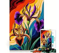 Vibrant Lily Iris Blooms in Abstract Waves Jigsaw Puzzle 1000 Think Boost Game Tight Lock No Loose Pieces Interactive Brain Challenge for Home (38x52cm)