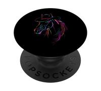 Vibrant Line Art Horse with Western Hat Outline PopSockets Adhesive PopGrip