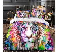 Vibrant Lion Art Quilt Cover 3D Design Printed Hypoallergenic 3 Pcs Bedding Set Zipper Comforter Cover Super Soft Machine Washable for Kids Adults Women Teens Youth Double（200x200cm）