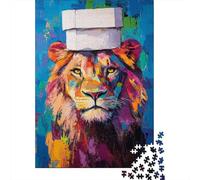 Vibrant Lion with Box Hat 1000-Piece Puzzle for Adults, 70x50cm/1000pcs, for Quiet Downtime Without A Screen; White Cardboard for Cleaner Sorting