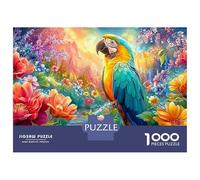 Vibrant Macaw in A Flower Field 1000 Piece Jigsaw Puzzle Colorful Parrot Perfect Present for Boys, Girls, Men & Women 52x38cm/1000pcs