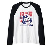 Vibrant Maneki Neko Lucky Cat Japanese Fortune Raglan Baseball Tee
