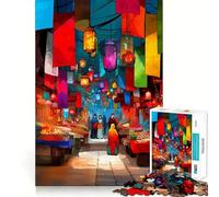 Vibrant Market Street Jigsaw Puzzles 1000 Pieces Focus Boost Fun Laser Cut for Flawless Fit Bonding Activity for Loved Ones (38x52cm)
