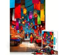 Vibrant Market Street Jigsaw Puzzles for Adults 1000 Think Boost Game Precise Interlock Structure Easy to Learn Family Enjoyment (38x26cm)