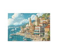 Vibrant Mediterranean Coastal Town Puzzle Jigsaw Puzzle Fun Family Activity 500 Pieces