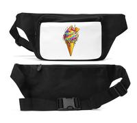Vibrant Melting Rainbow Ice Cream Unisex Waist Bag Black